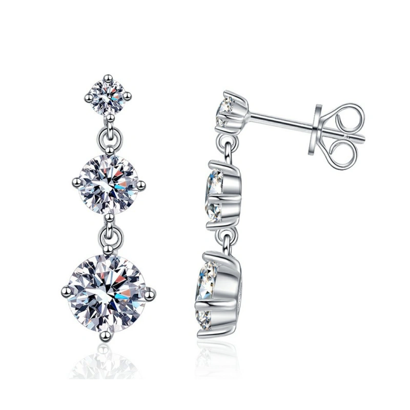3 Stone Moissanite Drop Stud Earrings 3.2 Carat Pavé S925 Sterling Silver Luxury Jewelry for Women – Luma Moissanite
