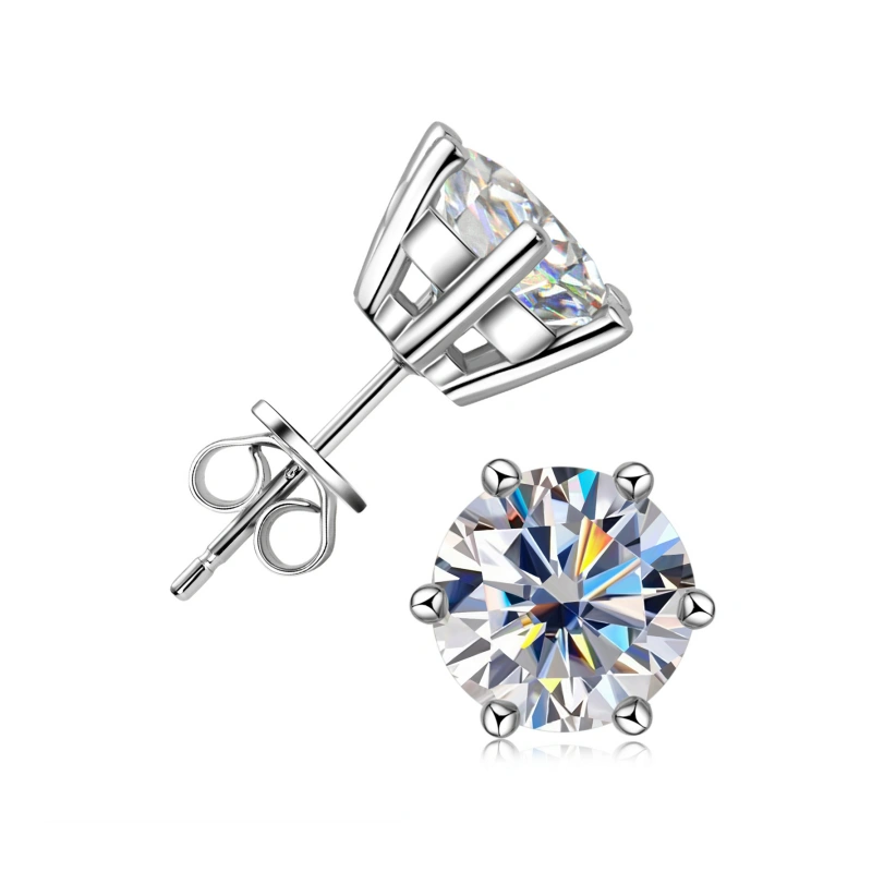 6-Prong D Color Moissanite Stud Earrings for Women in 925 Sterling Silver – luxury gift and bridal jewelry by Luma Moissanite