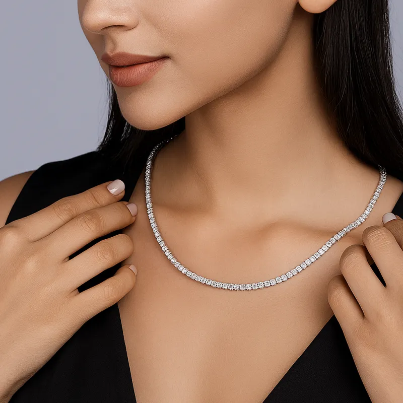 925 silver moissanite tennis necklace for women – elegant delicate sparkle chain, perfect luxury jewelry gift