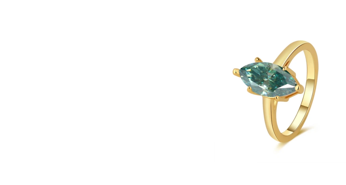 Green marquise cut moissanite engagement ring – solitaire sterling silver design by Luma Moissanite