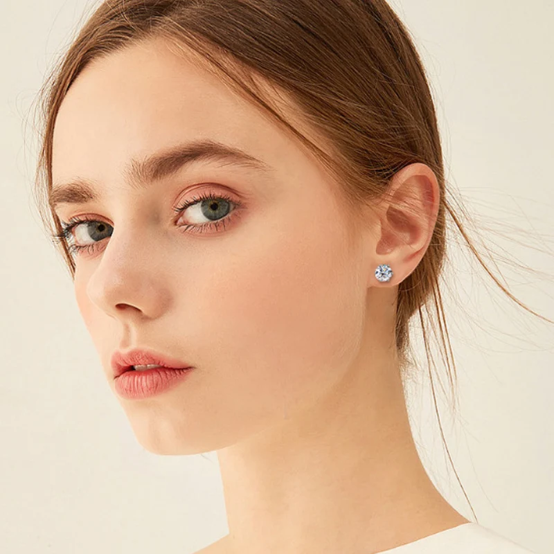 Elegant 6-Prong D Color Moissanite Stud Earrings for Women in 925 Sterling Silver – luxury gift and bridal jewelry by Luma Moissanite