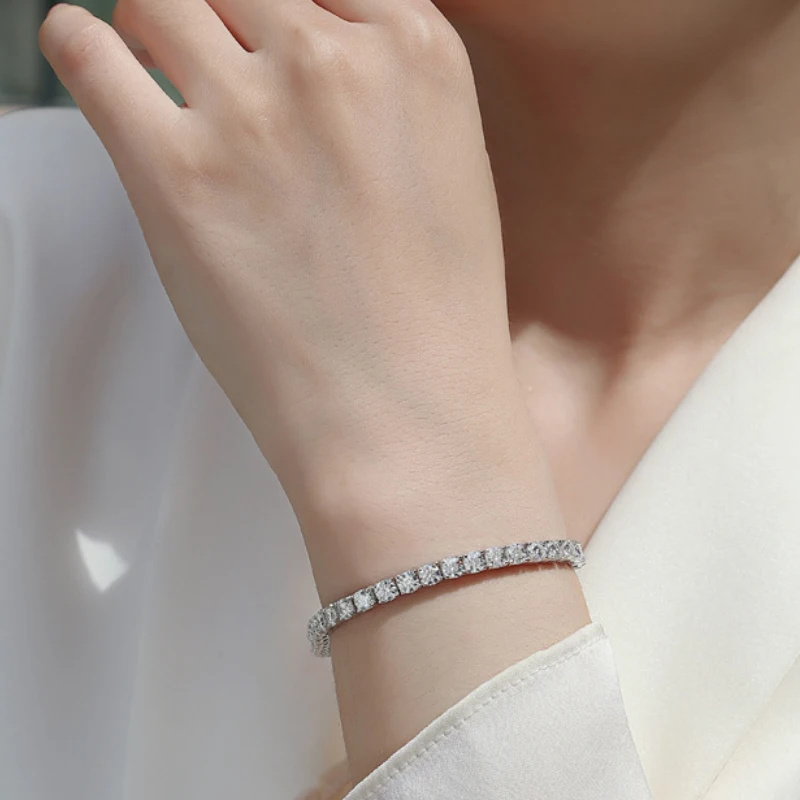 Elegant Moissanite Tennis Bracelet for Women in 925 Sterling Silver with 18K White Gold Finish – Luxury Jewelry Gift