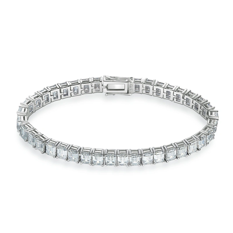 Emerald Cut Moissanite Men's Tennis Bracelet – 4x5.5mm Bold Design in 925 Sterling Silver | Luxury Men’s Jewelry Gift by Luma Moissanite