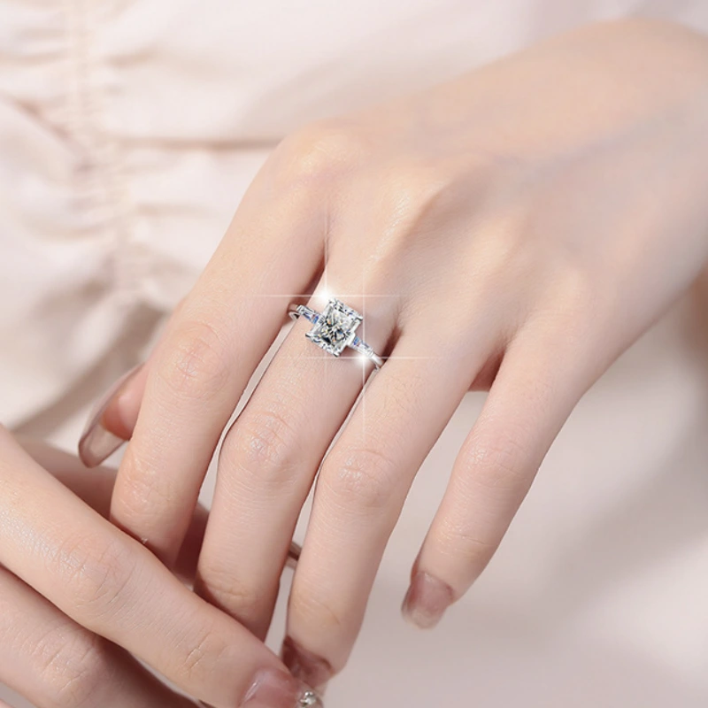 Luma Moissanite 2 Carat Radiant Cut Ring in 925 Sterling Silver for Women, Elegant Solitaire Jewelry, Perfect Engagement, Anniversary or Gift