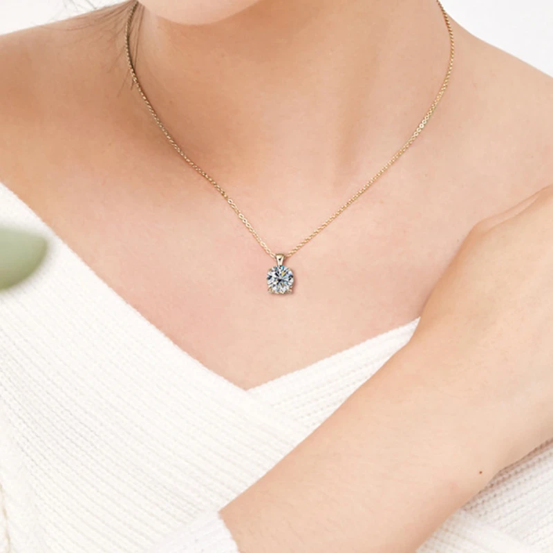 Minimalist 1 carat moissanite pendant necklace in 925 sterling silver elegant collar necklace for women dainty luxury jewelry Luma Moissanite gift idea