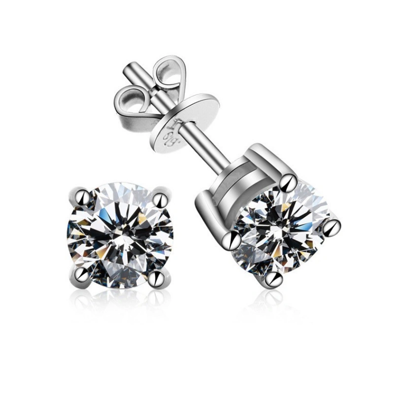 Moissanite stud earrings unisex – 4 prong D color S925 sterling silver timeless jewelry for men and women, classic gift