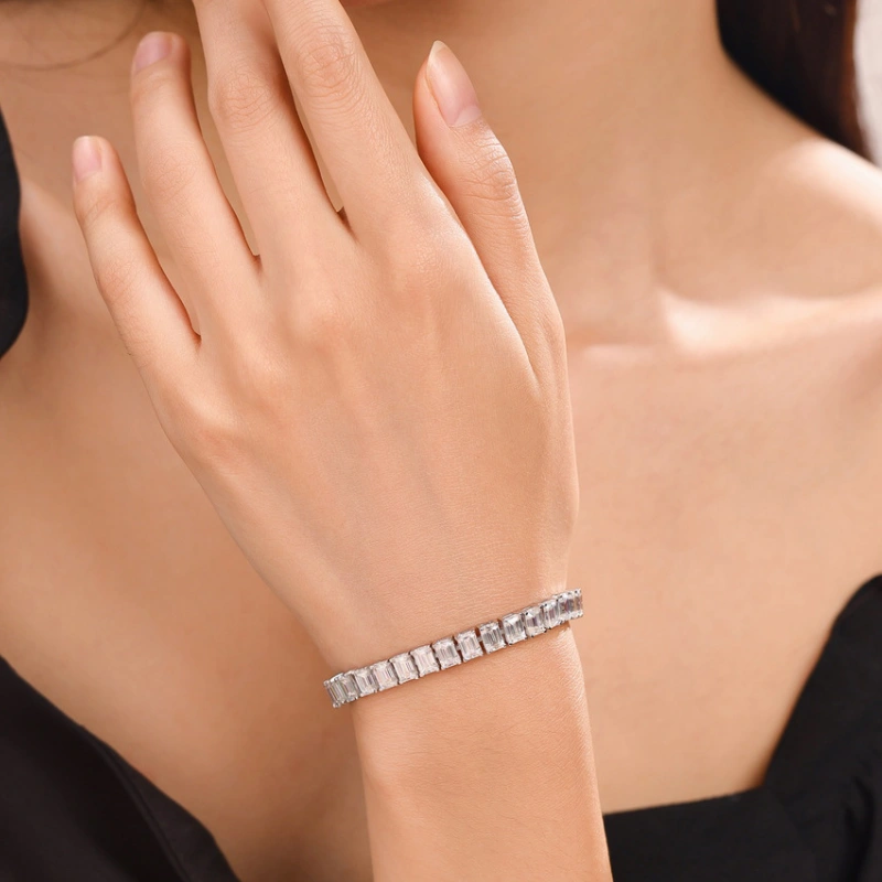 Moissanite Emerald Cut Men’s Tennis Bracelet – Sleek 4x5.5mm Stones in 925 Sterling Silver | Modern Luxury Jewelry Gift by Luma Moissanite