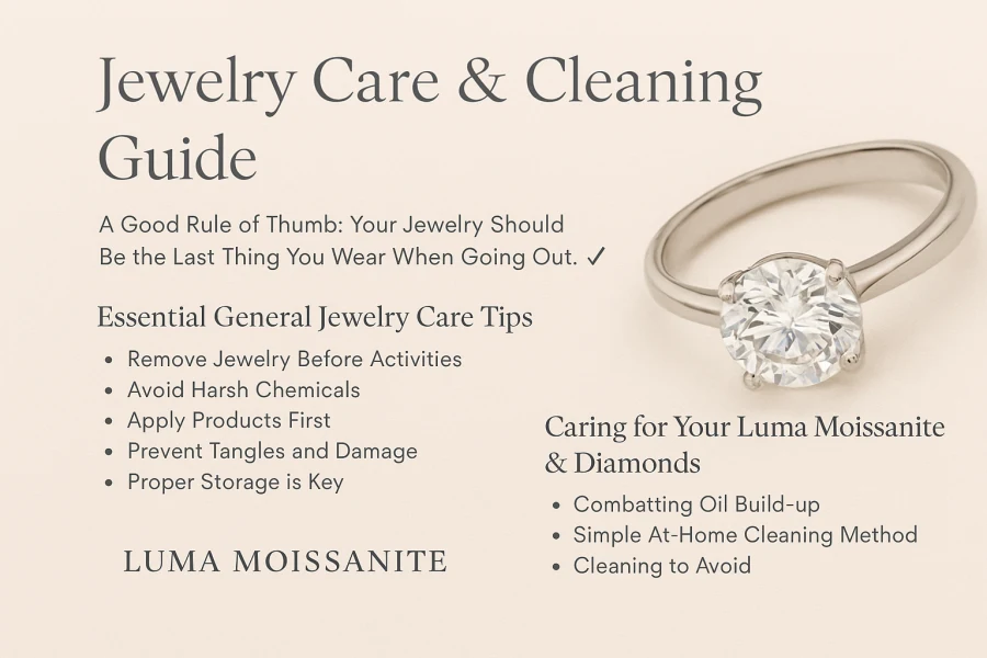 Luxury Moissanite Jewelry Care & Cleaning Guide – Keep Your Rings, Necklaces, Earrings, and Bracelets Sparkling | Luma Moissanite