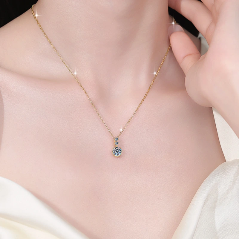 1 Carat D Color Moissanite Solitaire Necklace for Women – 925 Sterling Silver Diamond Pendant Gift Jewelry