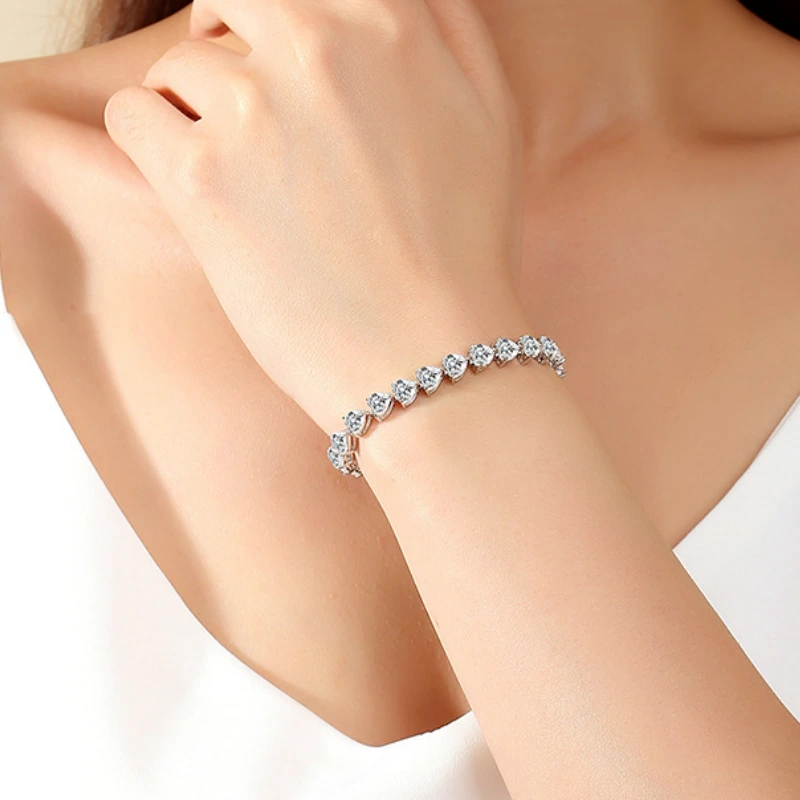 925 Sterling Silver Heart Tennis Bracelet with CZ Diamonds – Elegant Luxury Jewelry Gift for Women by Luma Moissanite