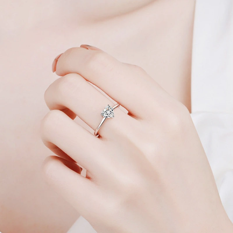 Adjustable Heart-Shaped Moissanite Promise Ring in 925 Sterling Silver – Romantic Jewelry Gift for Her by Luma Moissanite