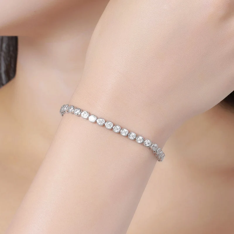 Luma Moissanite Bezel-Set 3mm Moissanite Tennis Bracelet for Women in Sterling Silver, dainty full diamond look, minimalist elegant jewelry gift