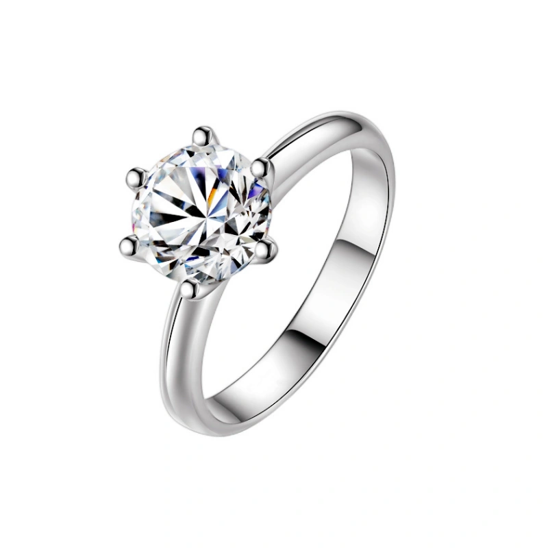 Classic 5 Carat Moissanite Ring with six prong S925 sterling silver setting – elegant engagement jewelry gift for women