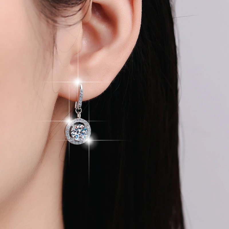 Elegant round Moissanite dangle earrings in S925 sterling silver – sparkling drop earrings and perfect gift for women by Luma Moissanite