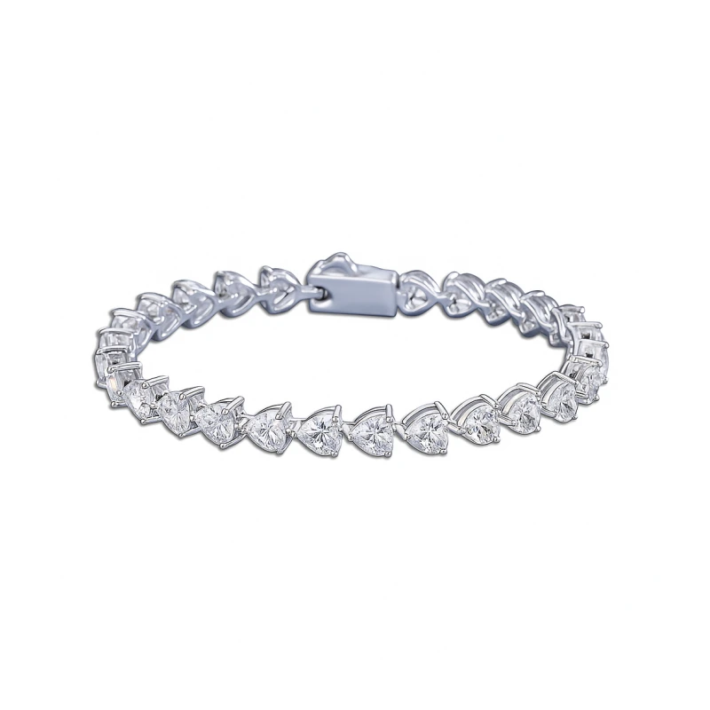 Heart Tennis Bracelet in Sterling Silver with CZ Diamond Chain – Elegant Jewelry Gift for Women by Luma Moissanite