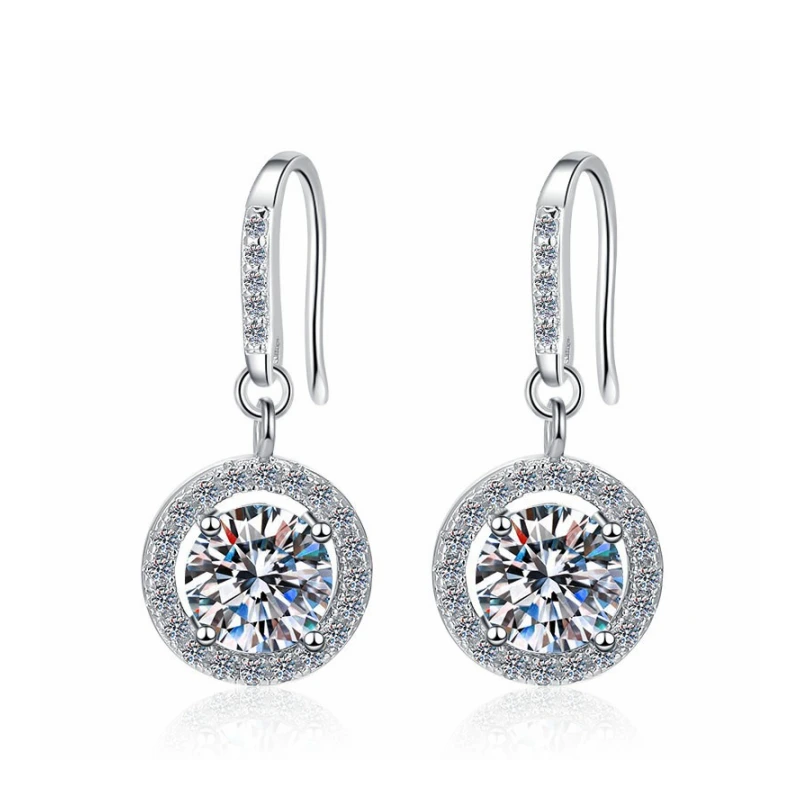 Minimalist Moissanite dangle earrings in sterling silver – round drop earrings and elegant gift for women by Luma Moissanite