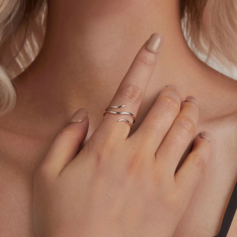 Trendy Adjustable Silver Wrap Ring – S925 Sterling Band Jewelry for Women by Luma Moissanite